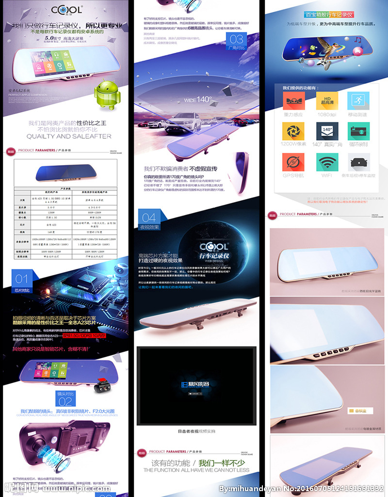 安卓系统行车记录仪淘宝详情页设计图 专业PSD分层素材，赋能高效电商视觉营销